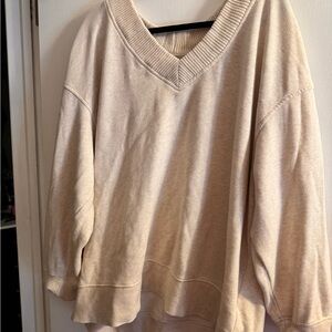 Aerie Cream/Oatmeal V-Neck Sweater
